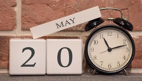 Important date, May 20, spring season. Calendar made of wood on a background  Stock Photos