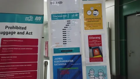 Important Information Standing Banner at Lebak Bulus MRT Station Stock Footage 132049685
