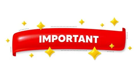 Important message. Information notice sign. Red ribbon 3d banner. Vector Illustrazione stock