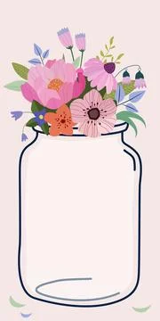 Important Message Written On Vase Full With Different Flowers. Crutial Stock Illustration