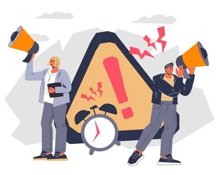 Important notification and promotion concept, flat vector isolated. Illustrazione stock