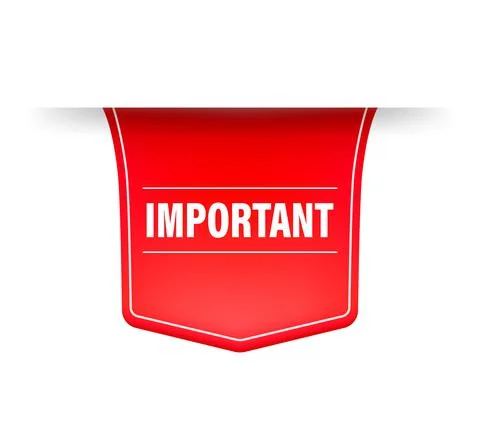 Important red banner in 3D style on white background. Vector illustration. Illustrazione stock