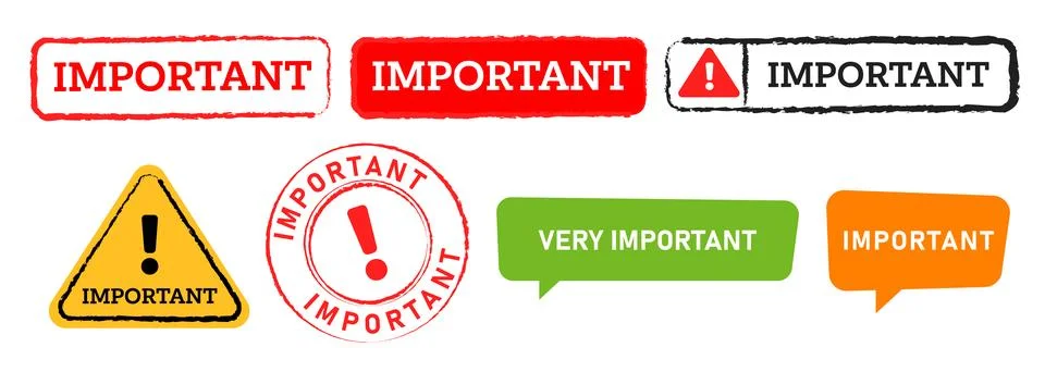 Important stamp and speech bubble label sticker sign caution alert priority i Stock Illustration