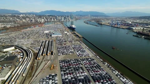 Importing Vehicles Into The Large Parking Yard Of Annacis Auto Terminal At The Видео 332685281