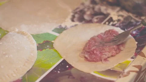 Imposes meat on the dough Stock Footage 78233782