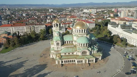 Imposing Alexander Nevsky Cathedral In Sofia City Bulgaria Drone Track Stock Footage 291085426