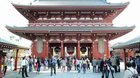 Imposing Buddhist structure features a massive paper lantern Stock Footage 37690994