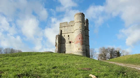 An imposing castle in England (Donnington Castle) dolly Stock Footage 34330986
