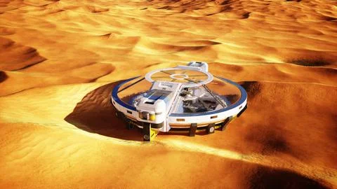 Imposing circular glass structure surrounded by barren terrain Stock Illustration
