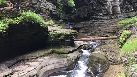 Imposing Cliffs Along GORGE TRAIL at Watkins Glen State Park Stock Footage 91636203