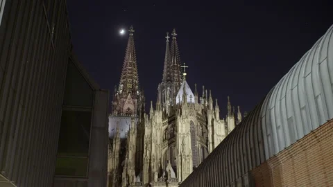 Imposing Cologne Cathedral Timelapse. Backside of the cathedral. Moon Stock Footage 194711573
