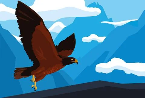 Imposing hawk bird flying in the landscape Stock Illustration