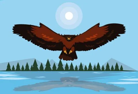Imposing hawk bird flying in the landscape Stock Illustration