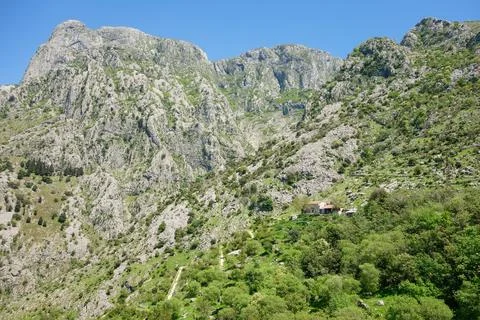 Imposing mountain range around Bay of Kotor in Montenegro, balkans Stock Photos
