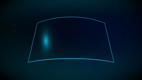Imposing upward perspective looking at a spatial computing UI, 4K Stock Footage 338432853