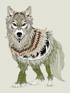 Imposing wolf coloring page Stock Illustration