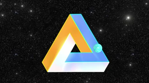 Impossible 3D shape, infinite triangle with a ball going over all surfaces Stock Footage 246789902