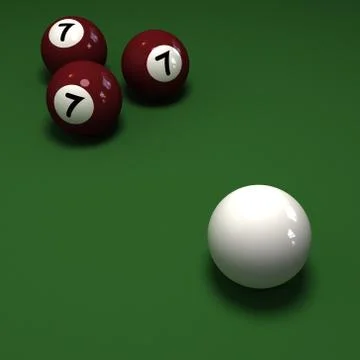Impossible Billiards game showing three balls with number 7 Stock Illustration