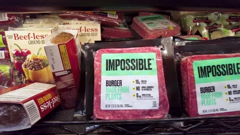 Impossible burger, a popular plant based meat alternative. Stock Footage 150844312