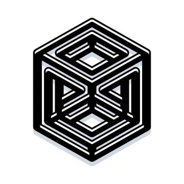 Impossible cube creating an optical illusion with geometry Illustrazione stock