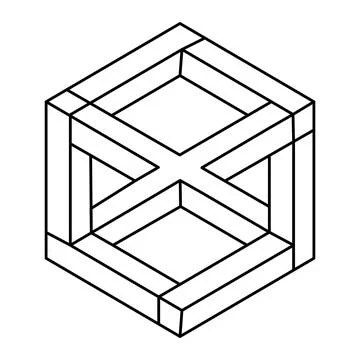 Impossible cube. Line design. Impossible shapes. Optical illusion objects. Stock Illustration