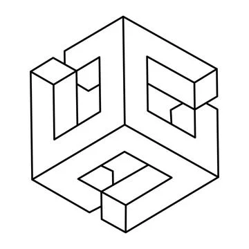 Impossible cube. Line design. Impossible shape. Optical illusion object. Stock Illustration