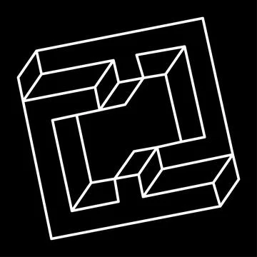 Impossible cube. Line design. Impossible shapes. Optical illusion objects Stock Illustration
