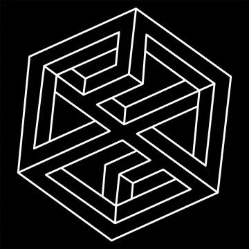 Impossible cube. Line design. Impossible shapes. Optical illusion objects Stock Illustration
