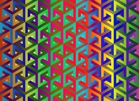Impossible cubes pattern, colorful gradient isometric 3D  background Stockillustratie