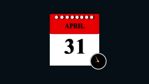 Impossible date concept: april 31st calendar page with spinning clock anima.. 스톡 동영상 332896522