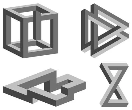 Impossible figures - graphic illusion, set on a white background Stock Illustration