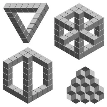 Impossible figures - graphic illusion, set on a white background Stock Illustration