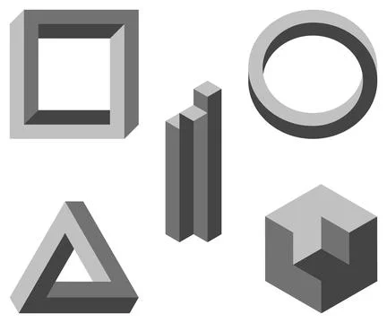 Impossible figures - graphic illusion, set on a white background Ilustração Stock