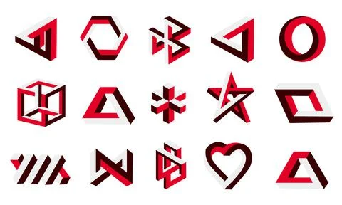 Impossible figures. Optical illusion shapes. Infinite symbols. Visual perception Ilustração Stock