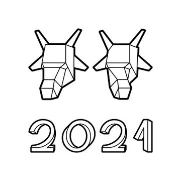 Impossible font and ox head happy new year 2021 스톡 일러스트