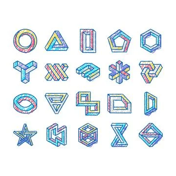 Impossible geometric shape icons hand drawn イラスト素材