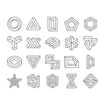 Impossible geometric shape icons set vector 库存插图