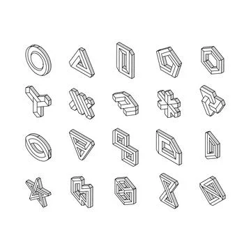 Impossible geometric shape isometric icons set vector Illustrazione stock