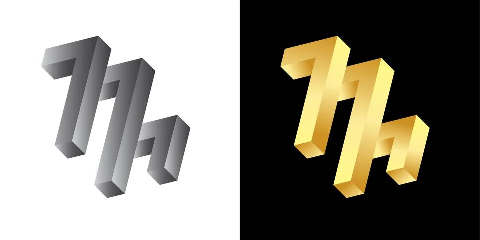 Impossible Geometric Shapes with Silver and Gold Metallic Gradient Illustrazione stock