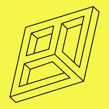 Impossible geometry object isolated on a yellow background. Vector abstract Stockillustratie