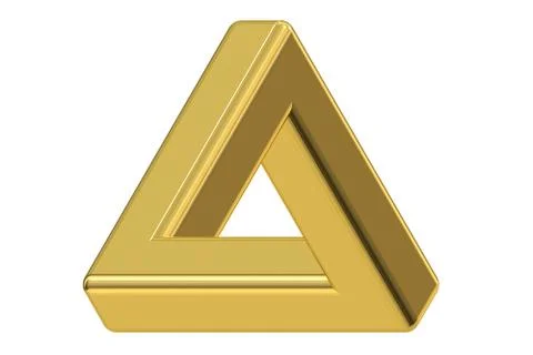Impossible gold triangle optical illusion, 3D rendering Stock Illustration
