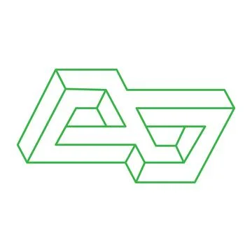 Impossible green shape. Sacred geometry figures. Optical illusion. Abstract Illustrazione stock