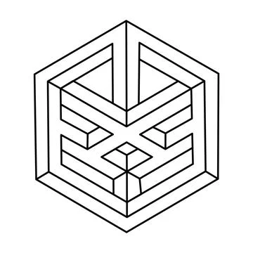 Impossible hexagon. Optical illusion shape. Impossible geometric figure. Stock Illustration