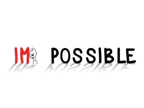 Impossible. A man pushes large letters to the side. Illustrazione stock