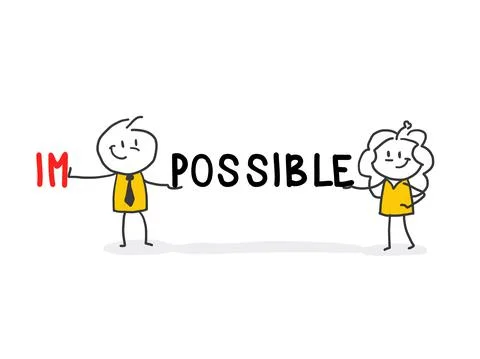 Impossible. A man pushes large letters to the side. Stock Illustration