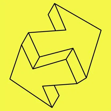 Impossible object. Arrows Isolated on a yellow background. Vector outline Stock Illustration