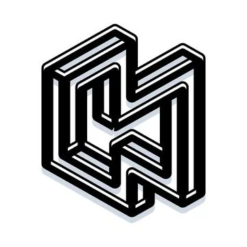 Impossible object creating optical illusion abstract geometry Stock Illustration