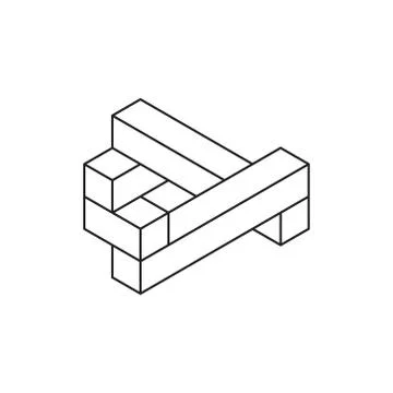 Impossible object. Isolated on white. Vector outline illustration.Isometric v Stock Illustration