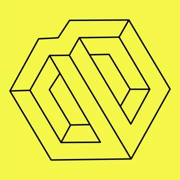Impossible object. Optical illusion. Vector illustration isolated on a yellow Stock Illustration