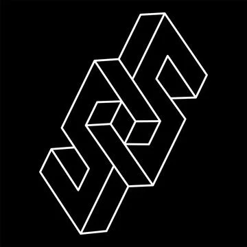 Impossible objects. Line geometry shapes. Optical illusion. Unreal geometric Illustrazione stock